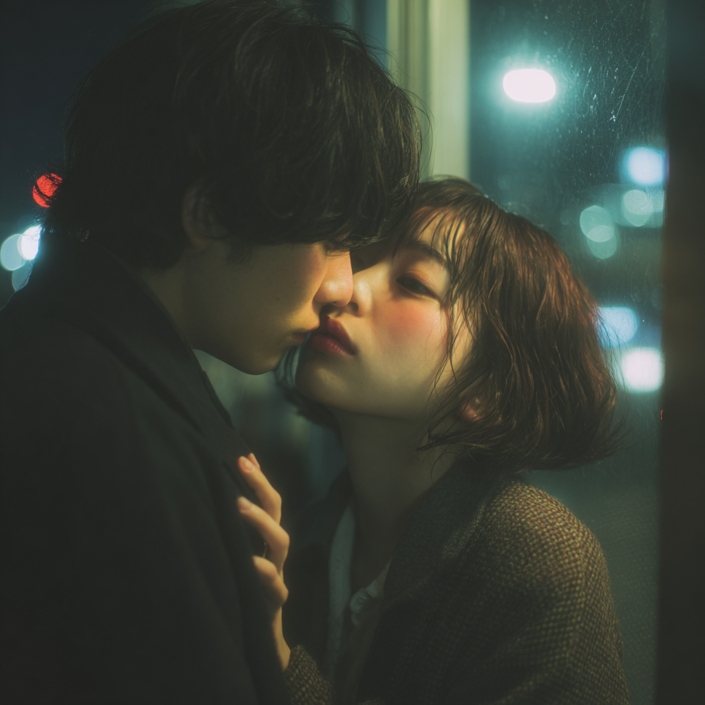 キスする男女