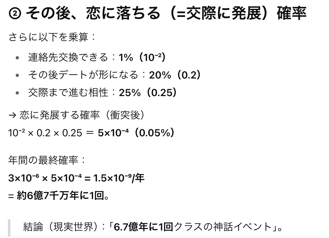 ぶつかったあとさらに恋に落ちる確率