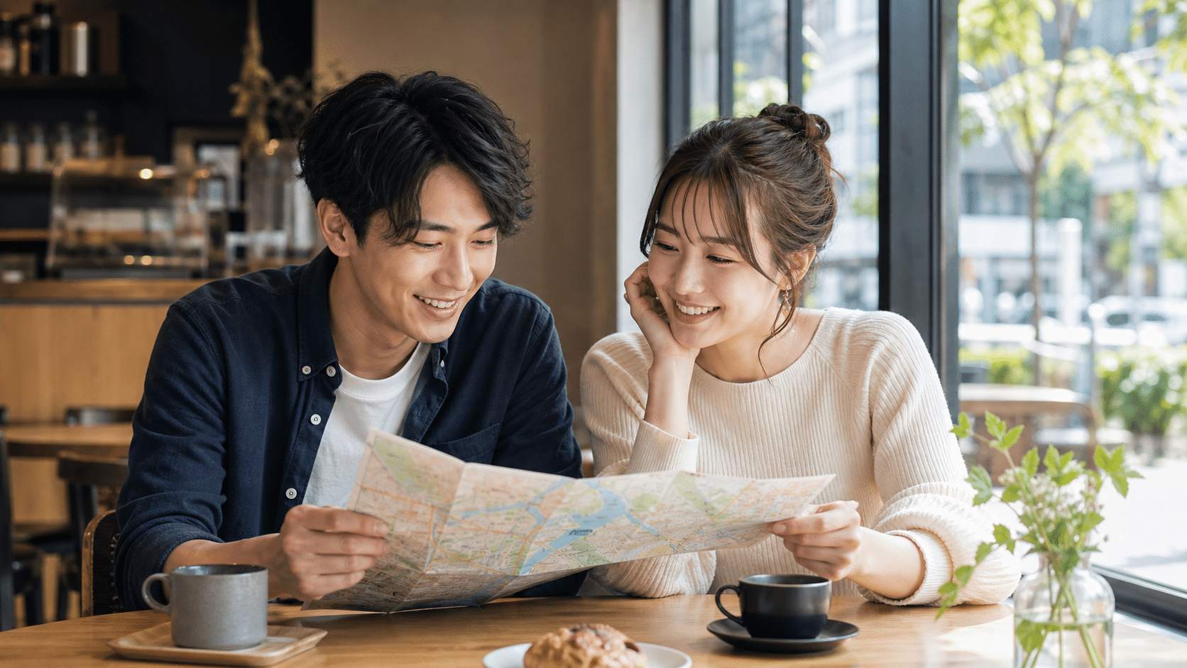 対等にデートの予定を相談する男女