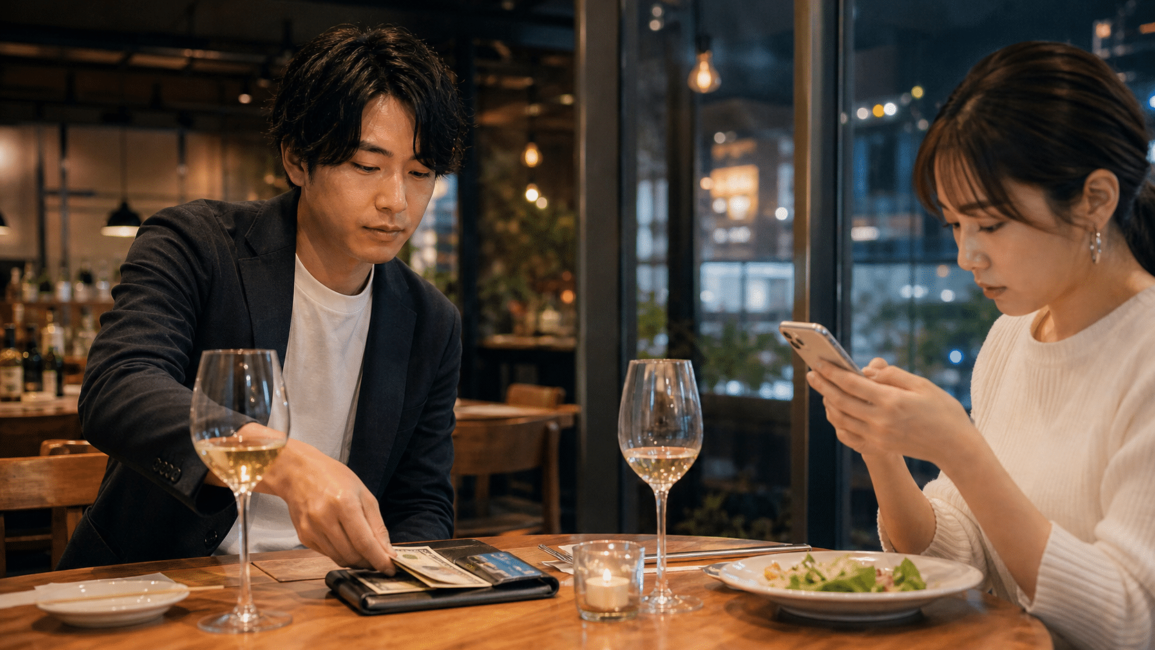 女性の都合に合わせて支払いをする男性