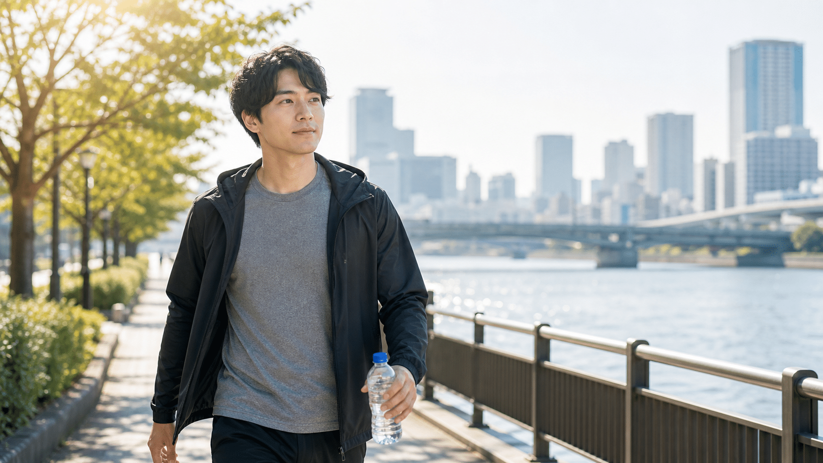 自分の生活を取り戻して前向きに歩く男性