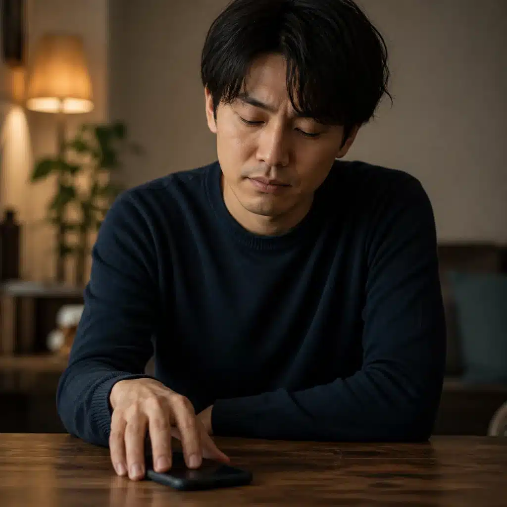 嫉妬から衝動的に連絡せずスマートフォンを伏せる男性