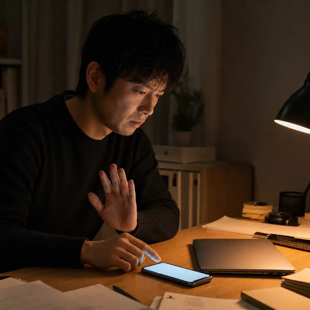 衝動的な連絡を送らず踏みとどまる男性