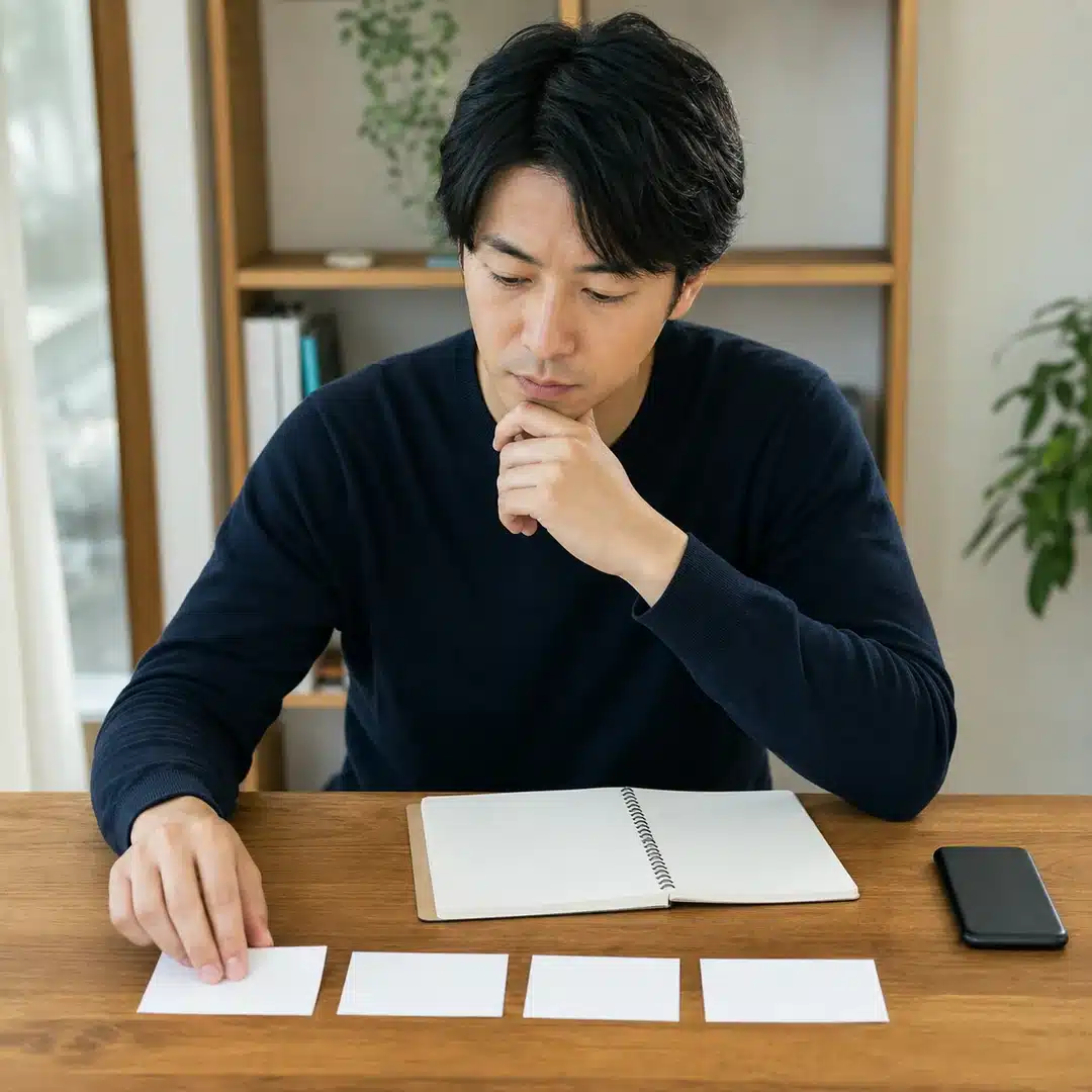 結婚した好きな女性についての疑問を整理する男性